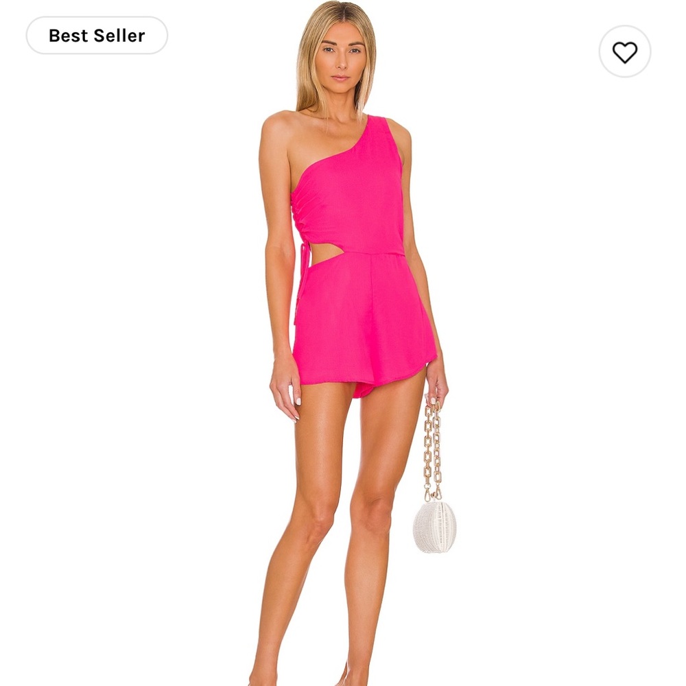 Superdown Aimey one shoulder hot pink romper NWT